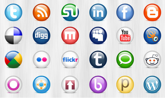 PSD "Glassball social media icons"